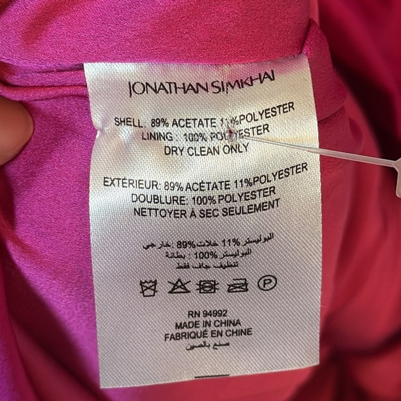 NWT JONATHAN SIMKHAI Kadence Bell-Sleeve Satin Mini Dress Size 8 Bougainvillea - Picture 9 of 9